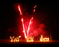 fire drawings and red candles lighting up the night